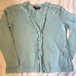 COPY - Vineyard Vines light blue/white heathered cotton/wool blend ruffle trim …